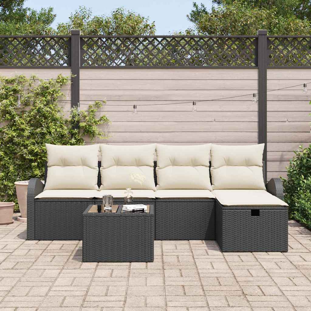 Garten-Sofa-Set 6 pcs Schwarz und Creme 234 x 117 x 85 cm